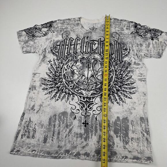 Affliction Shirt Mens 2XL Gray Black Graphic Live Fast Made in USA Gothic Tee - Picture 3 of 9